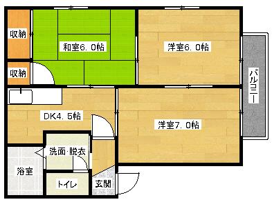 ハイツ石田A棟(3K/2階)の間取り写真