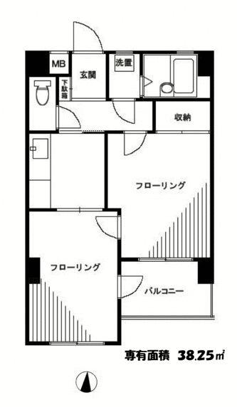 エクセル砧(2DK/3階)の間取り写真