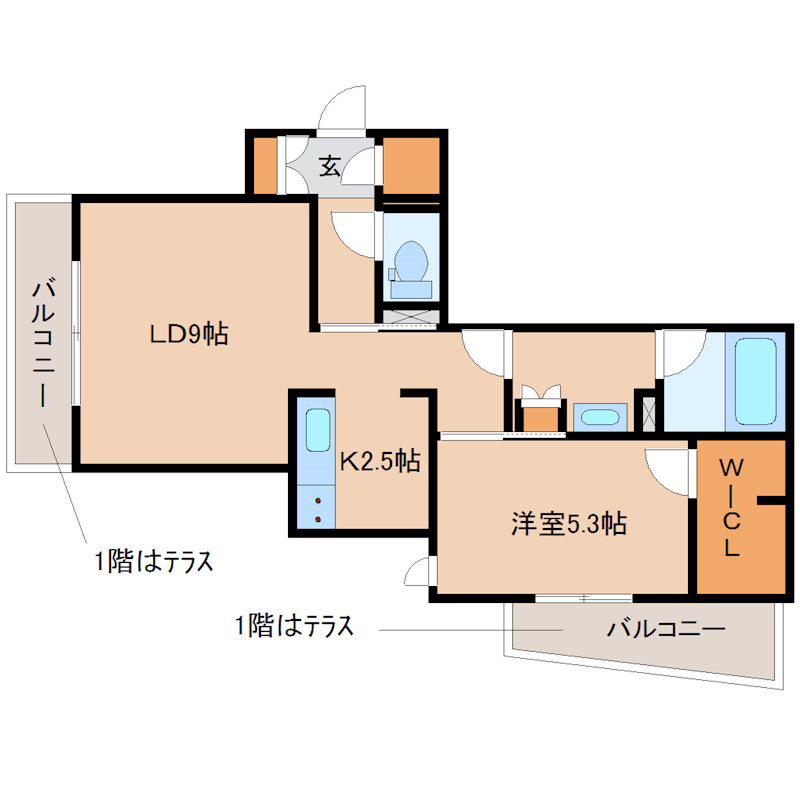 ラフィーネ南七松(1LDK/1階)の間取り写真