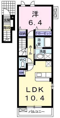ハウス・パーシモン(1LDK/2階)の間取り写真