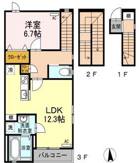 アルカディア A棟(1LDK/3階)の間取り写真