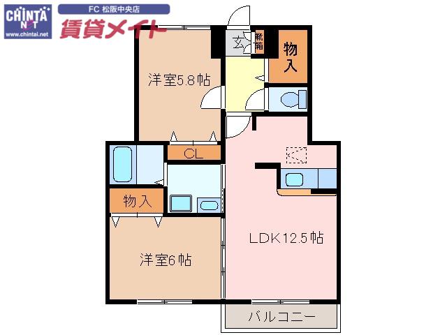ドリーム・21 B棟(2LDK/1階)の間取り写真