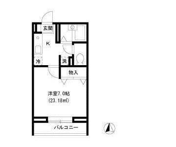 フォトン尾山台(1K/1階)の間取り写真
