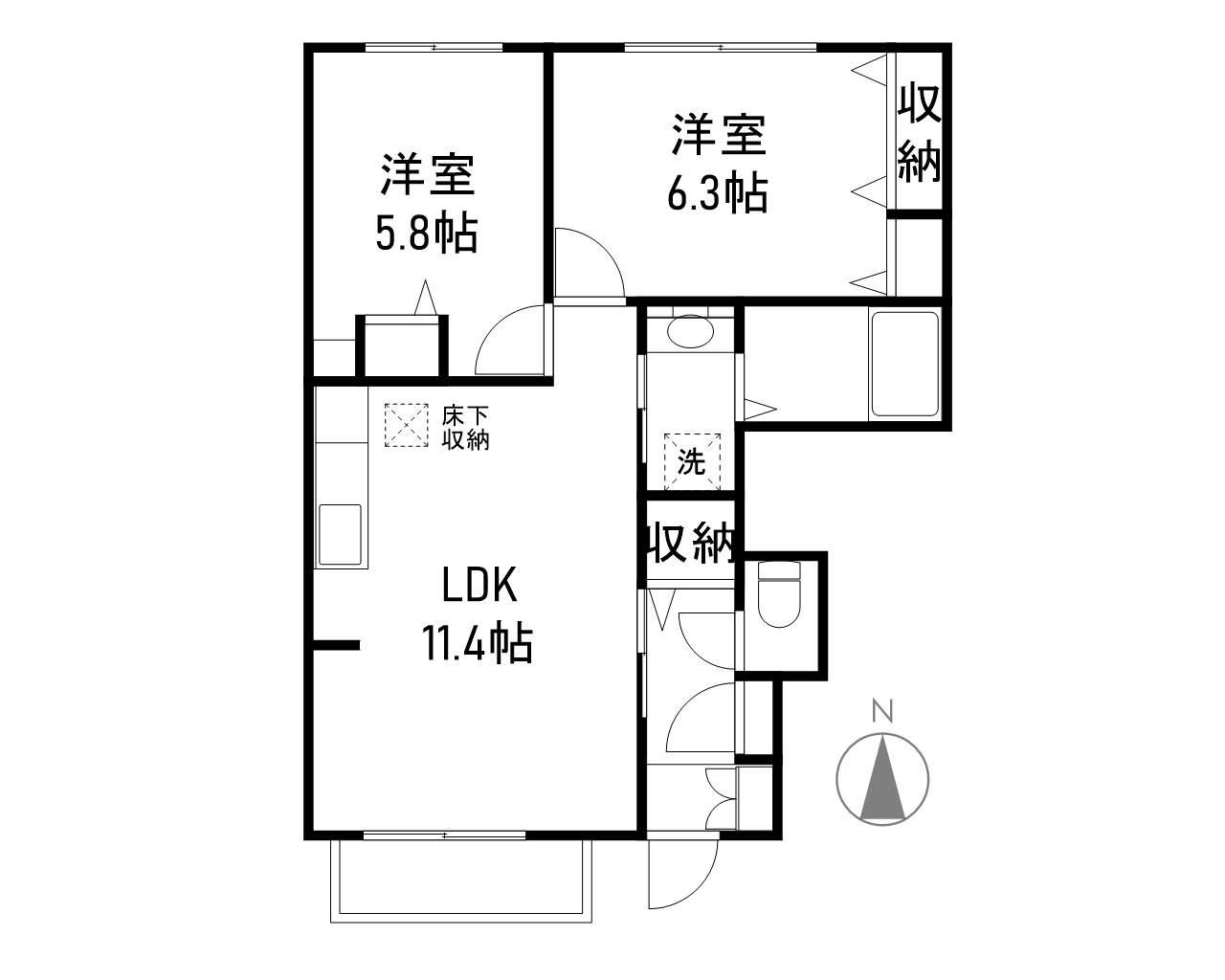 DS雨ヶ谷(2LDK/1階)の間取り写真
