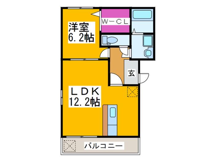 カーサ サンシビリテB棟(1LDK/2階)の間取り写真