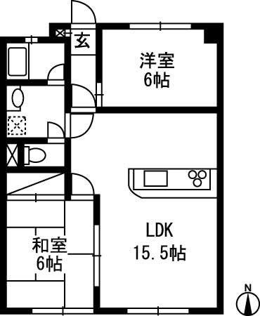 岩佐第二マンション(2LDK/3階)の間取り写真