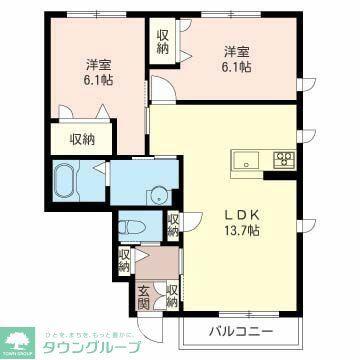 カーサ・リボーン(2LDK/1階)の間取り写真