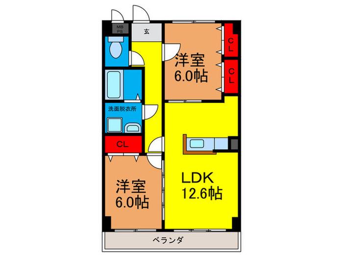GRAND CHARIOT(2LDK/2階)の間取り写真