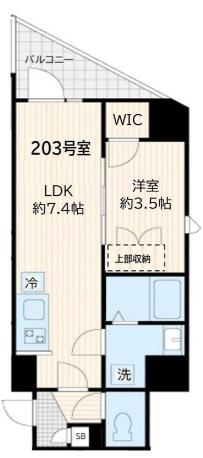 アルカンシエル新宿大京町(1DK/2階)の間取り写真