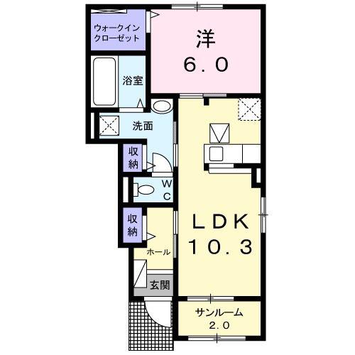 エアリーI(1LDK/1階)の間取り写真