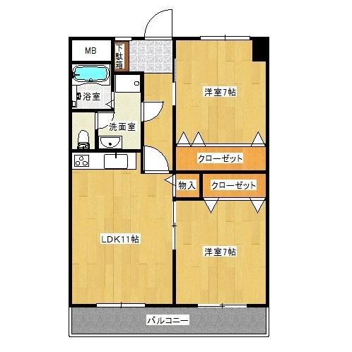 栄光下関ビル(2LDK/5階)の間取り写真
