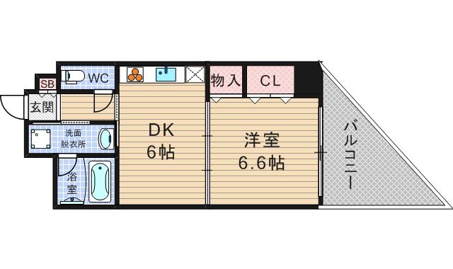 アプライズ西長堀(1DK/9階)の間取り写真