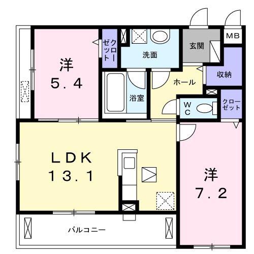 プレゼンス弥刀A(2LDK/1階)の間取り写真