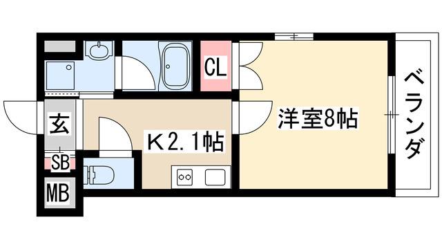 WISH(1K/2階)の間取り写真