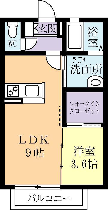 ジョーベマルテ フクミB(1LDK/2階)の間取り写真