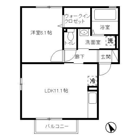 サンフローラA(1LDK/2階)の間取り写真