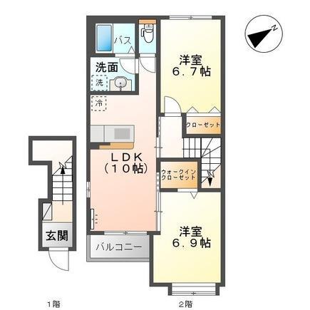 サンパレス アリエス(2LDK/2階)の間取り写真