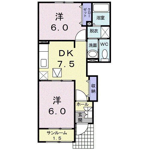パークサイドカレートD(2DK/1階)の間取り写真