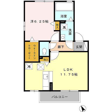 エヲコルトD(1LDK/1階)の間取り写真