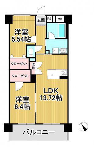 プリマヴェーラ一條(2LDK/1階)の間取り写真