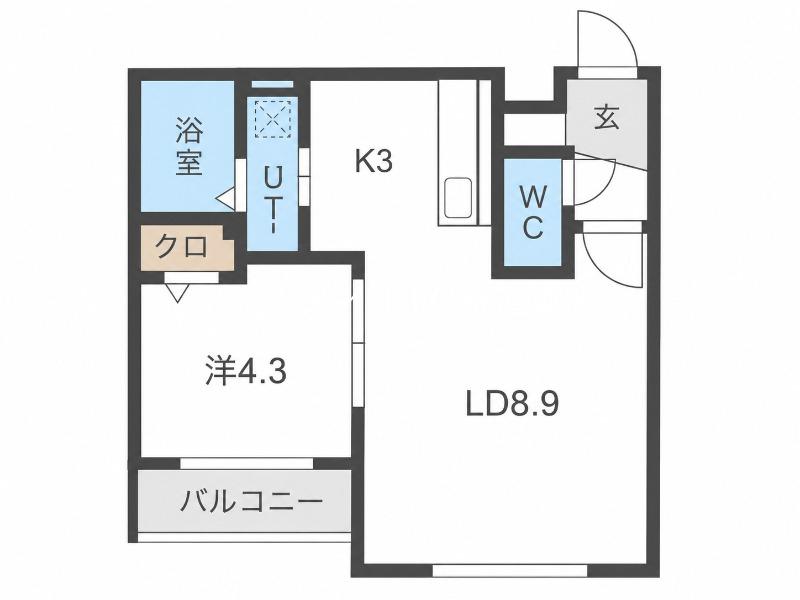 地下鉄東豊線 東区役所前駅 徒歩9分 4階建 築8年(1LDK/2階)の間取り写真