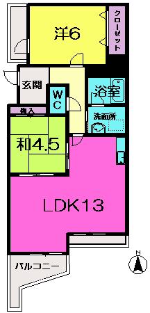 上町グリーンハイツ(2LDK/2階)の間取り写真