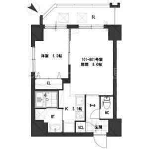 グランメールK&Y美園(1LDK/2階)の間取り写真