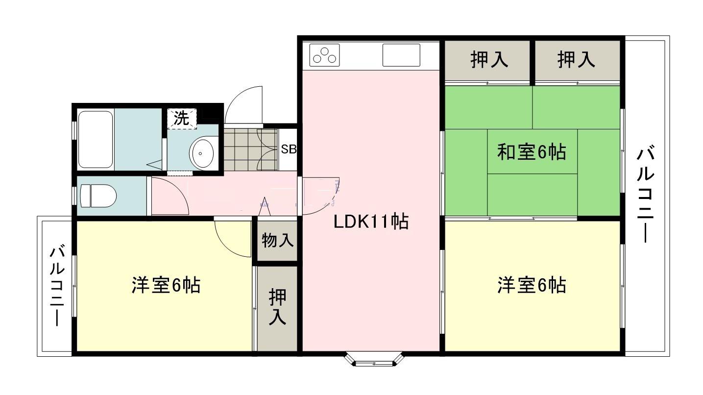 フォルク北千里D棟(3LDK/3階)の間取り写真