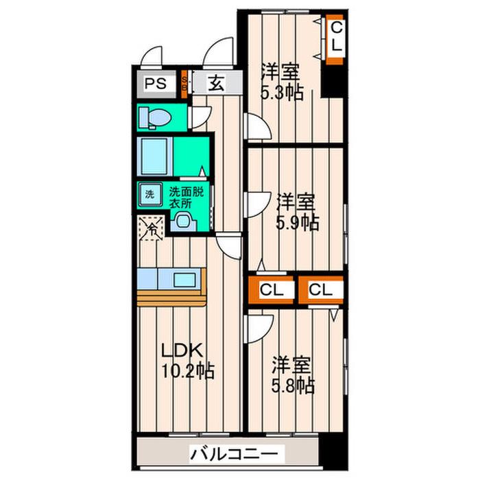 新田東レジデンス五番館(3LDK/5階)の間取り写真