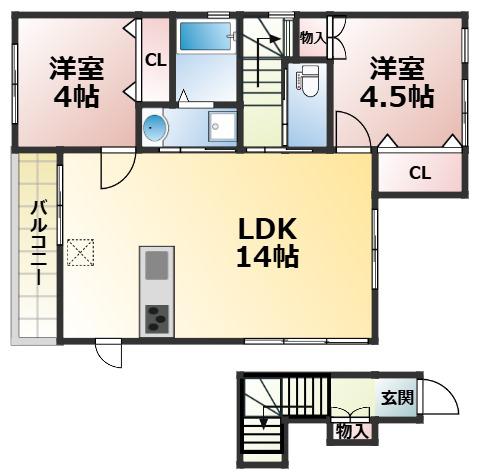エル・ノルテ・ウエスト(2LDK/2階)の間取り写真