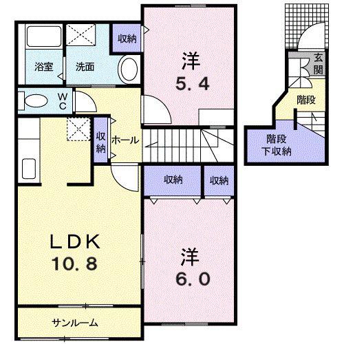 ゴールドパークA(2LDK/2階)の間取り写真