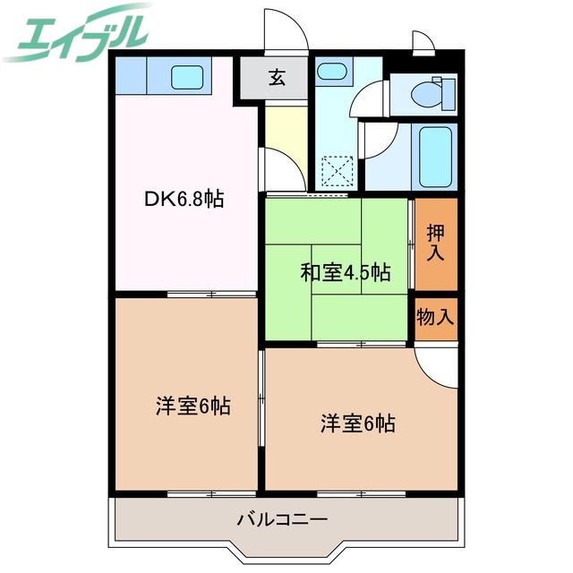 コスモスハイム幸(3DK/4階)の間取り写真