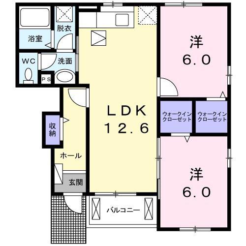 ウエスト・モイVI(2LDK/1階)の間取り写真