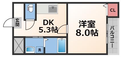 アンソレイユ菱屋西(1DK/2階)の間取り写真