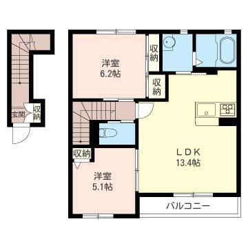 フェリーチェB(2LDK/2階)の間取り写真
