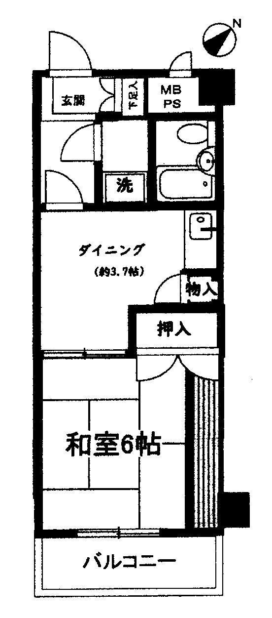 ライオンズマンション熱海(1K/4階)の間取り写真