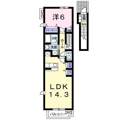 ウエスト・テール ミュー(1LDK/2階)の間取り写真