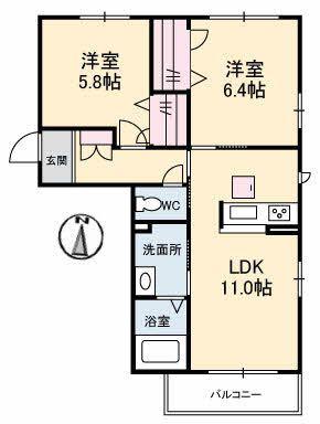 グランドレガシーG棟(2LDK/2階)の間取り写真