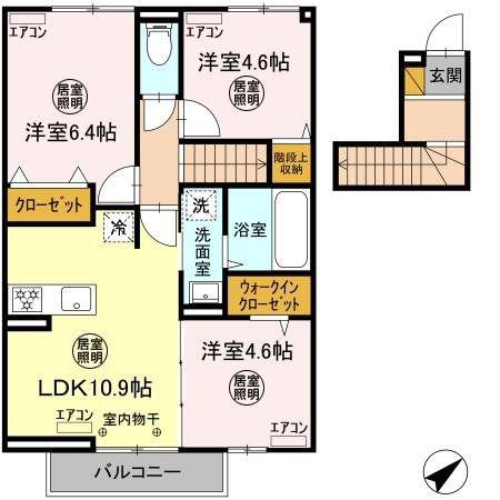 テラス丘の上C(3LDK/2階)の間取り写真