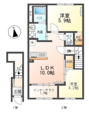 ファディ―ル(2LDK/2階)の間取り写真