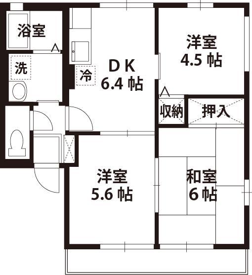 カーサ天神台B(3DK/1階)の間取り写真