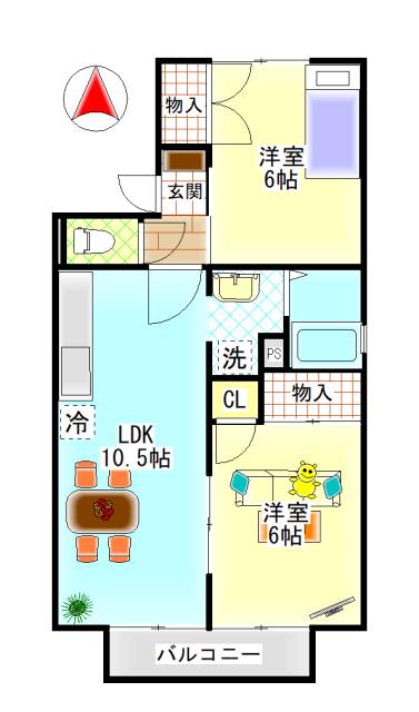 フォンティーヌB棟(2LDK/2階)の間取り写真
