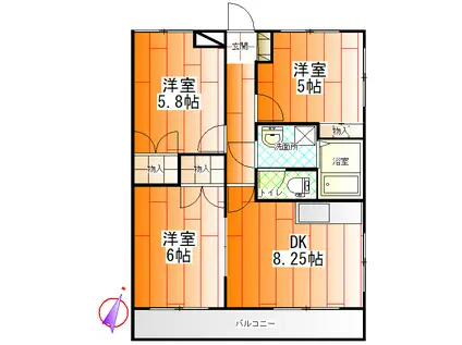 ファミール大里(3DK/1階)の間取り写真