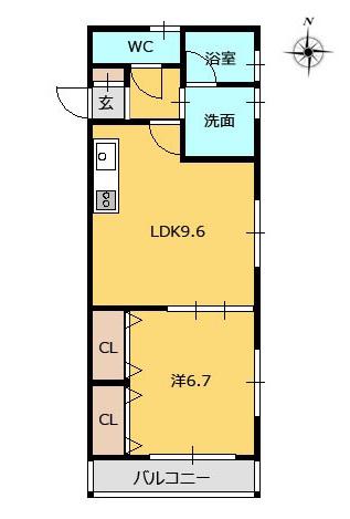 シャルムプリンセス南棟(1LDK/2階)の間取り写真