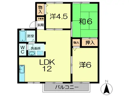 グリーンエクセルマルコウA棟(3LDK/1階)の間取り写真