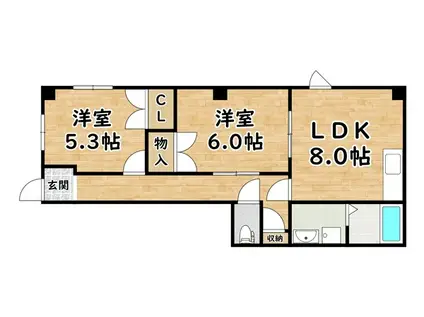 リヴィエール姫島(2LDK/1階)の間取り写真