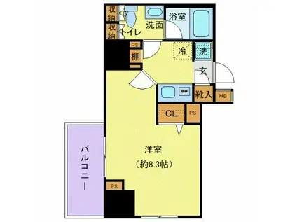 プレールドゥーク東新宿III(1K/10階)の間取り写真