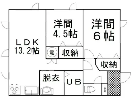 ＪＲ根室本線 釧路駅 バス乗車時間：33分 最寄りバス停で下車 徒歩17分 2階建 築17年(2LDK/1階)の間取り写真