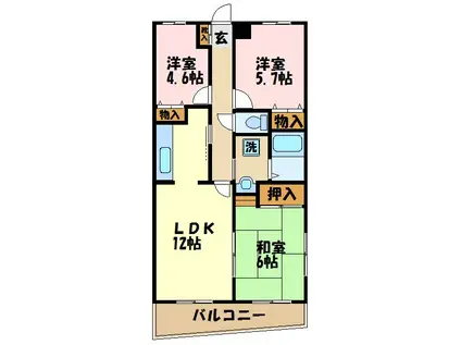 ヒルズオカモト-II(3LDK/2階)の間取り写真