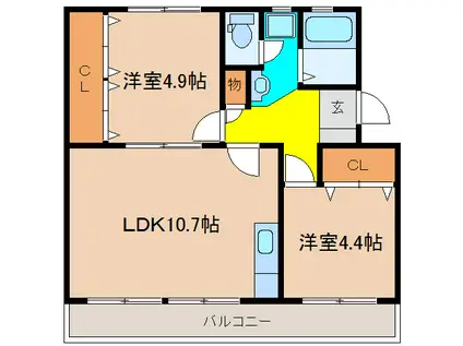 ロイヤルマンション1号棟(2LDK/1階)の間取り写真